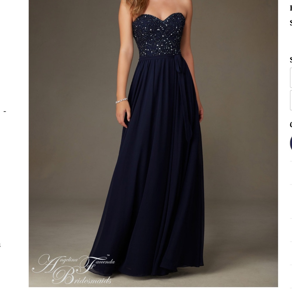 Angelina Faccenda Navy blue evening gown with beaded bodice, size 8